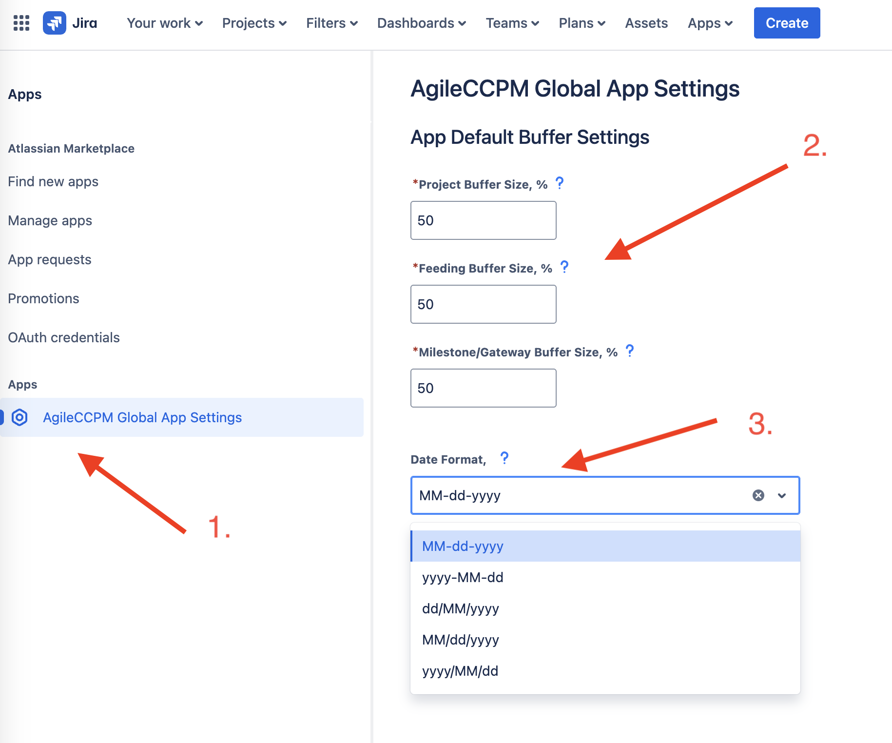 AgileCCPM Global App Settings Page