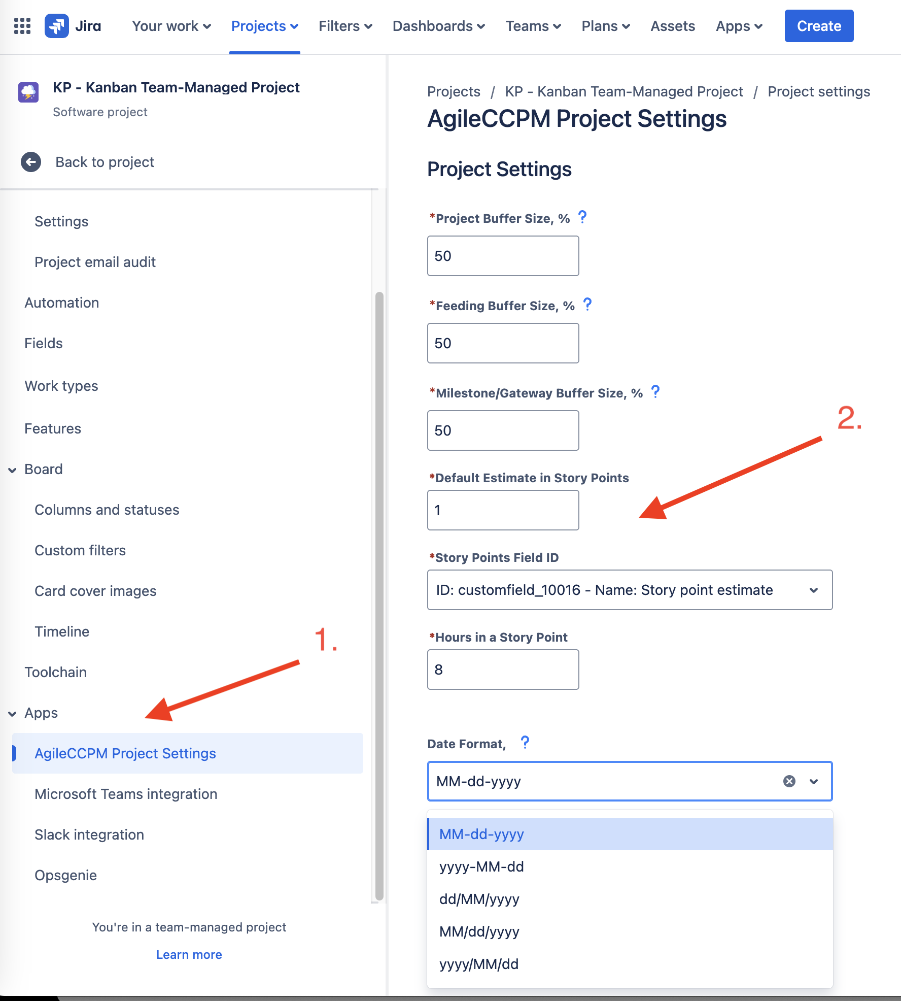 AgileCCPM Project Settings