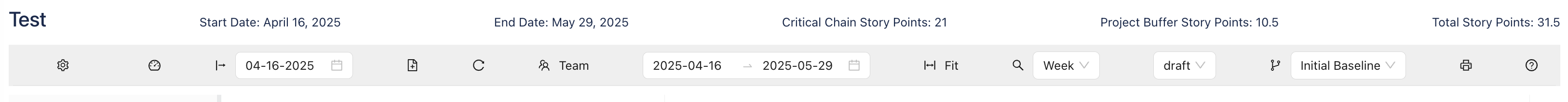 AgileCCPM Critical Chain Schedule View Toolbar
